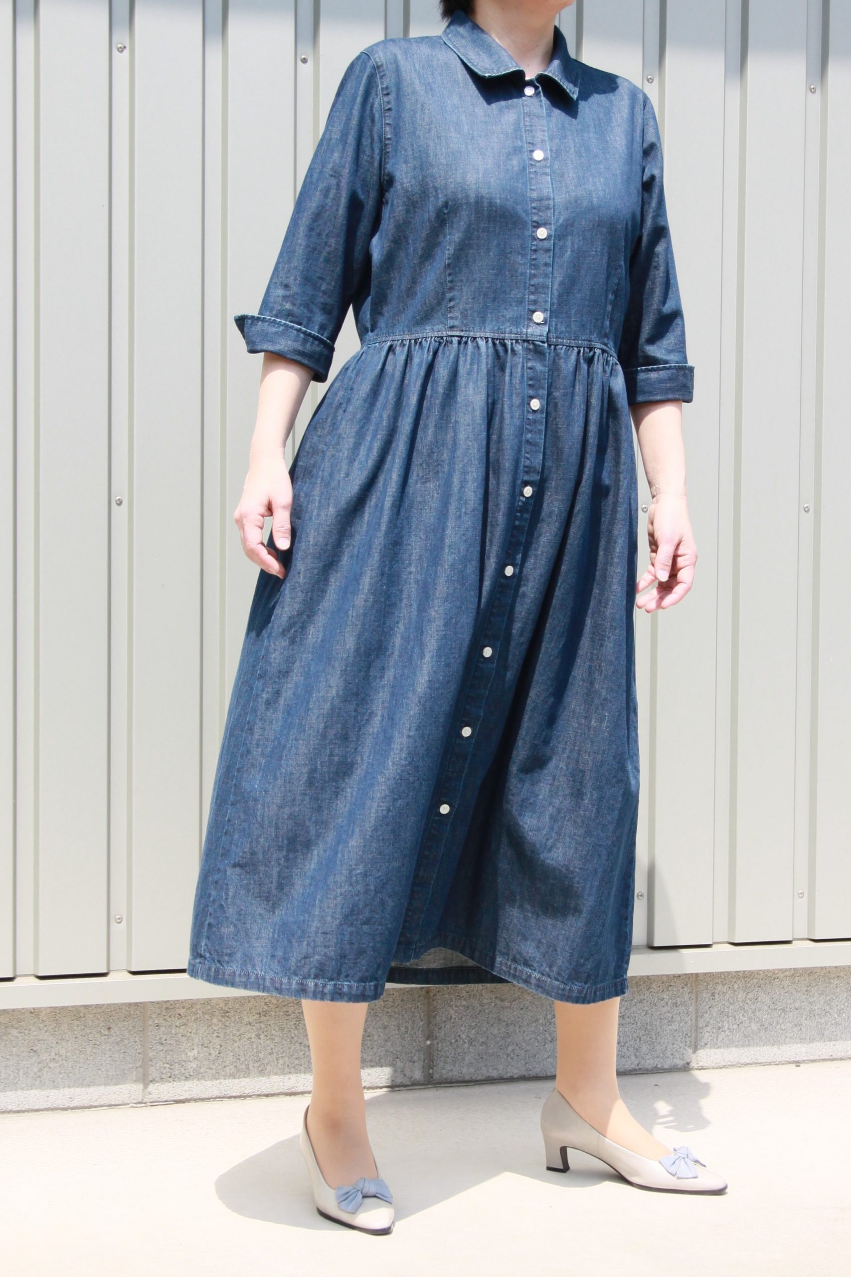 8オンスデニム七分袖シャツワンピース | Outer | 商品情報